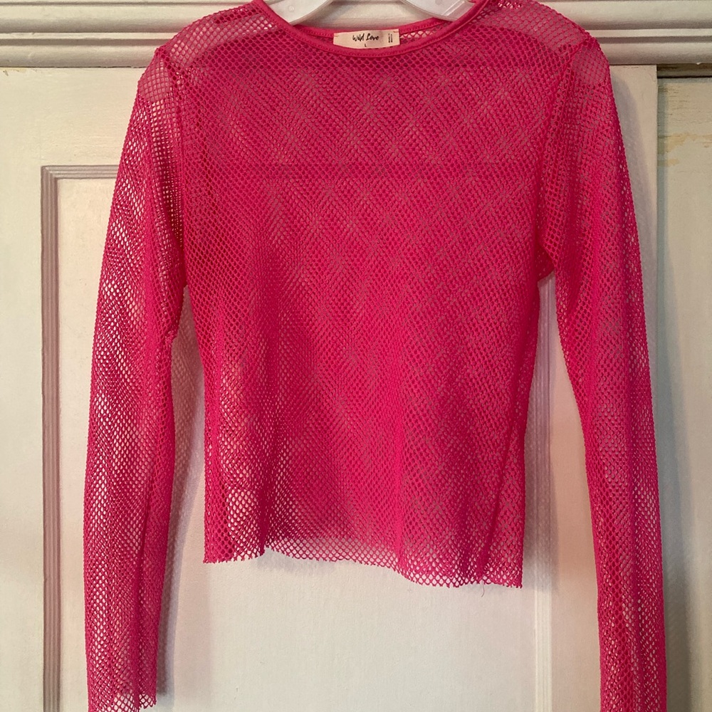 Wild Love Pink Mesh Long Sleeve Top